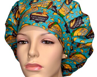 Scrub Cap Lets Taco About Anesthesia-ScrubHeads-Bouffant Scrub Hat-Queso Emergency Call Anesthesia-Anesthesiologist-Anesthesia Fabric-CRNA