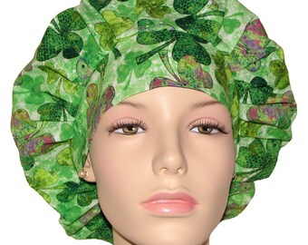 Scrub Hats St. Patricks Day Green Shades Of Clover-ScrubHeads-Holiday Scrub Hats-St Pats Scrub Hat-Bouffant Scrub Hats For Women-Shamrocks