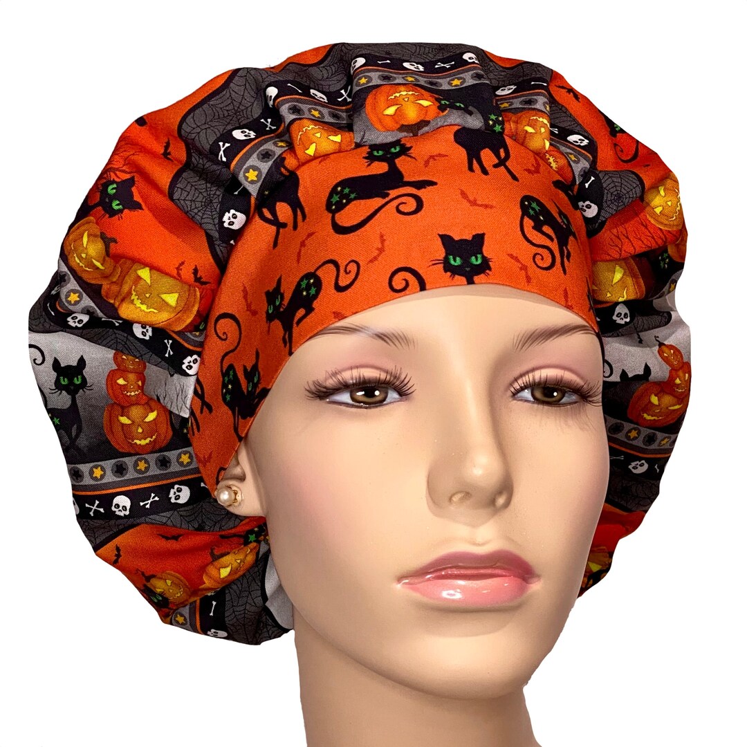 Scrub Caps Halloween Black Cats Moonlight Magicbouffant Scrub Hat