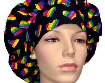 Scrub Caps Valentines Day Rainbow Hearts-ScrubHeads-Etsy Scrub Hats-Hearts Scrub Hat-Scrub Cap-Scrub Hats For Women-Bouffant Scrub Hat