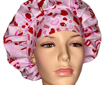 Scrub Hats Valentines Day Hugging Gnomes Fabric-ScrubHeads-Scrub Caps-Surgical Hat-ScrubHeads-Valentines Day Scrub Hat-Gnomes Scrub Hat