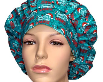 Scrub Caps Christmas Santas Favorite Nurse-ScrubHeads-Christmas Scrub Hats-Anesthesia Scrub Hat-Bouffant Scrub Hat-Women's Scrub Hat