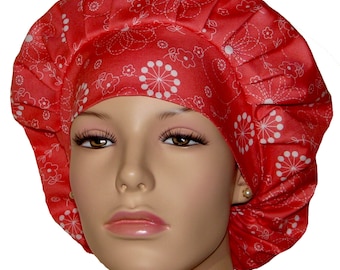 Scrub Hats Stitched Doodle Flowers Peach-ScrubHeads-Bouffant Scrub Hat-Scrub Hats For Women-Fabric Scrub Hat-Floral Scrub Hat-Etsy Scrub Hat