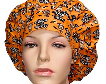 Scrub Caps Halloween Trach Or Treat Fabric-ScrubHeads-Scrub Cap-Surgery Scrub Hat-Halloween Scrub Hat-CRNA Scrub Hat-Etsy Scrub Hats-Medical