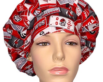 Scrub Caps Univ Of Georgia License Plates Fabric-Scrub Caps-Surgical Hat-Surgical Caps-Scrub Hats For Women-ScrubHeads-Bulldogs Scrub Hat