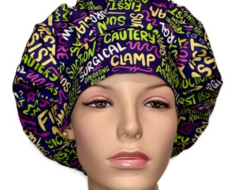 Scrub Cap First Assist Scribbles Navy Fabric-ScrubHeads-Bouffant Scrub Hat-First Assistant-Anesthesiologist-Sedation-General Anesthesia