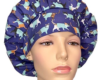 Scrub Cap Cats In Scrubs Masks Fabric-ScrubHeads-Bouffant Scrub Hat-Cats Scrub Hat-Veterinarian-Vet Tech-Cats Fabric-