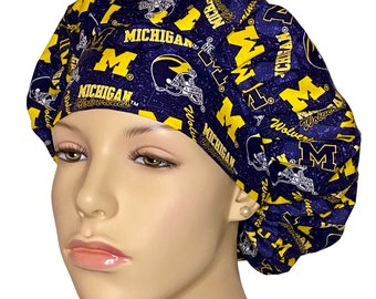 Scrub Cap University of Michigan Tone On Tone Fabric-ScrubHeads-Bouffant Scrub Hat-U of Mich Scrub Hat-College Football-Wolverines Scrub Hat