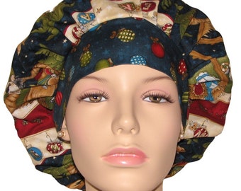 Scrub Caps Christmas Away In The Manger Stripe-Bouffant Scrub Hat-ScrubHeads-Holiday Scrub Hat-Christmas Scrub Hats-Surgical Scrub Caps