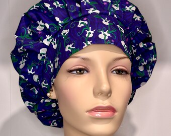 Scrub Cap Neurosurgery Spine Vine on Purple Fabric ONLY ONE-ScrubHeads-Bouffant Scrub Hat- Neurosurgery Nurse Scrub Hat-Spinal Surgery