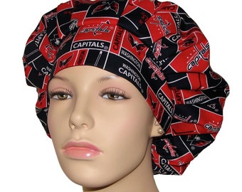 Scrub Caps Washington Capitals Fabric-ScrubHeads-Bouffant Scrub Hats-Capitals Scrub Hat-Anesthesia Scrub Hat-Fabric Scrub Hats For Women