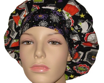 Scrub Caps Frightful and Delightful Squares-Scrub Cap-ScrubHeads-Holiday Scrub Hats-Surgical Cap-Surgical Hat-Scrub Hats for Women-Gifts