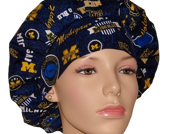 Scrub Hats University of Michigan Home State Fabric-ScrubHeads-Bouffant Scrub Hat-U of Mich Scrub Hat-College Football-Wolverines Scrub Hat