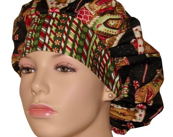 Scrub Caps Christmas Santa's Sweets-ScrubHeads-Scrub Cap-Christmas Scrub Hat-Gingerbread Houses-Etsy Scrub Hats-Bouffant Caps