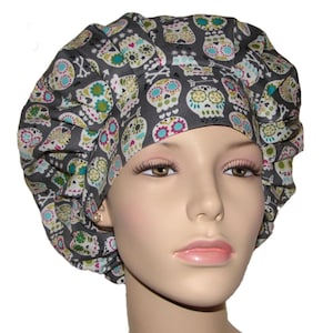 Scrub Caps Bonehead Skulls Gray-ScrubHeads-Skulls Scrub Hat-Scrub Caps-Bouffant Scrub Hat-Sugar Skulls Scrub Hat-Anesthesia Scrub Hat-Gift