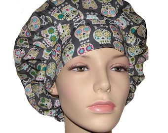 Scrub Caps Bonehead Skulls Gray-ScrubHeads-Skulls Scrub Hat-Scrub Caps-Bouffant Scrub Hat-Sugar Skulls Scrub Hat-Anesthesia Scrub Hat-Gift