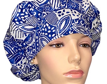 Scrub Caps Batik Abstract Sapphire Blue-ScrubHeads-Fabric Scrub Hats-Women's Scrub Hat-Batik Scrub Hat-Etsy Scrub Hats-Bouffant Hat