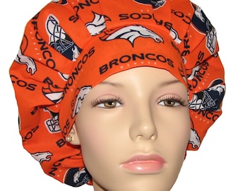 Scrub Caps Denver Broncos Orange Fabric-ScrubHeads-Bouffant Scrub Hat-Scrub Hats For Women-Broncos Scrub Hat-Denver Broncos-Denver Football