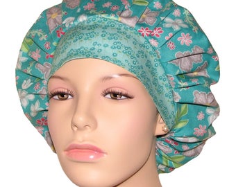 Scrub Caps Flora and Fauna Teal-ScrubHeads-Scrub Hats for Women-Anesthesia Scrub Hats-Floral Scrub Hats-Women's Scrub Hats-Fabric Scrub Hats