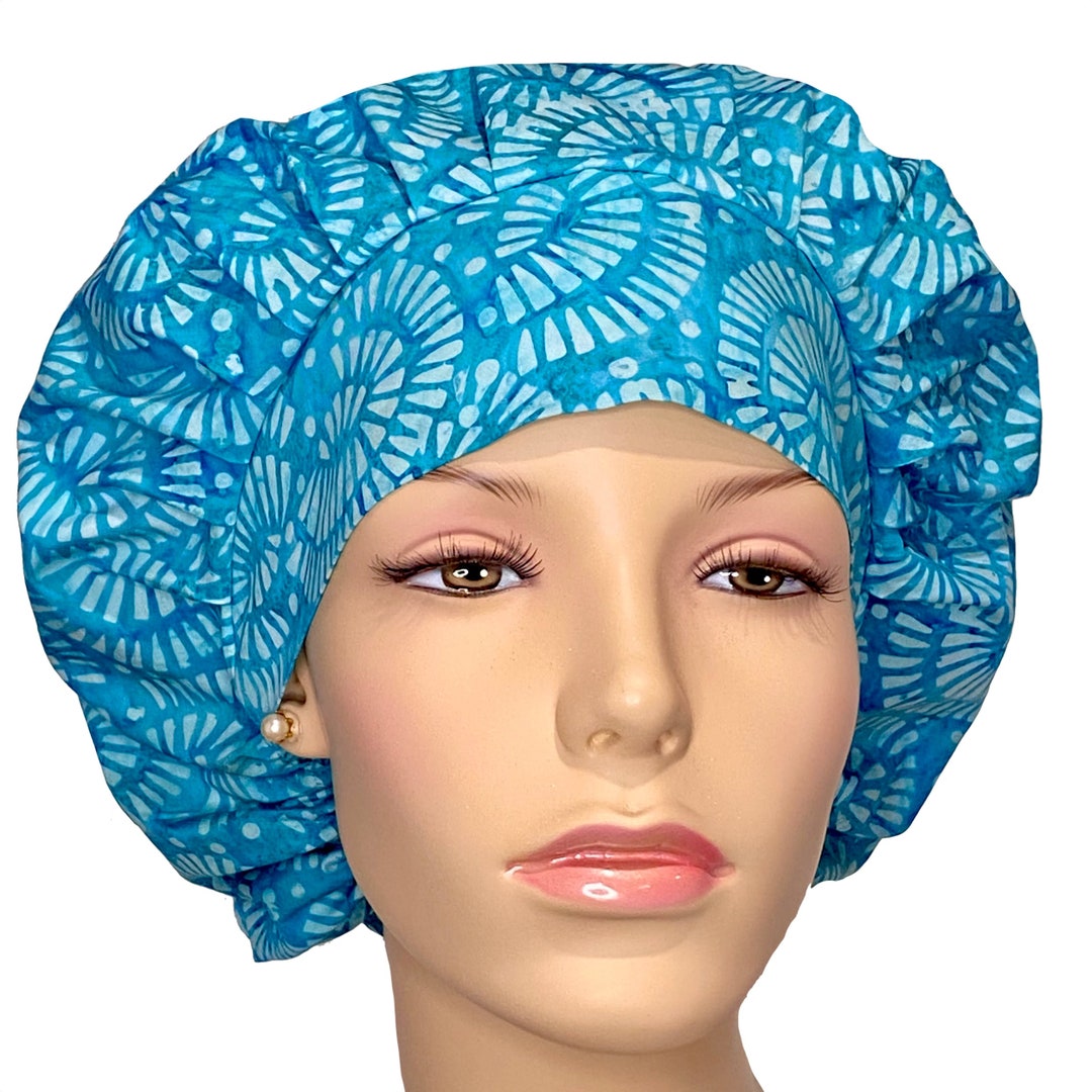 Scrub Hat Batik Teal Rainforestscrubheadsfabric Scrub Hatsteal Batik