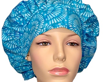 Scrub Hat Batik Teal Rainforest-ScrubHeads-Fabric Scrub Hats-Teal Batik Fabric-Women Scrub Hat-Batik Scrub Hat-Etsy Scrub Hats-Bouffant Hat