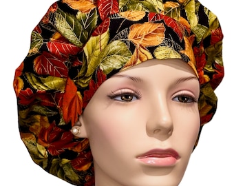 Scrub Caps Fall Harvest Leaves-ScrubHeads-Etsy Scrub Hats-Scrub Caps-Autumn Scrub Cap-Surgical Hat-Holiday Scrub Hats-Bouffant Scrub Hats