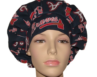 Scrub Caps Atlanta Braves Fabric-ScrubHeads-Bouffant Scrub Hats-Baseball Scrub Hat-Braves Scrub Hat-Atlanta Scrub Hat-Fabric Scrub Hat