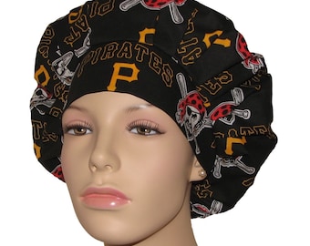 Scrub Caps Pittsburgh Pirates Cotton Fabric-ScrubHeads-Surgical Caps-Surgical Hats-Pirates Scrub Hat-Scrub Hats For Women-Etsy Scrub Hats