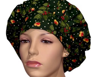 Scrub Caps Christmas Holly Sprigs-ScrubHeads-Scrub Cap-Bouffant Scrub Hat-Scrub Caps For Women-Holiday Scrub Hats-Fabric Scrub Hat