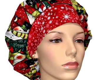 Scrub Caps Snowmen Collage-Scrub Hat-ScrubHeads-Surgical Hat-Surgical Cap-Holiday Scrub Hats-Women's Scrub Hat-Etsy Scrub Hats-Christmas