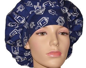 Scrub Caps Dreidels Hanukkah Festival of Lights-ScrubHeads-Holiday Scrub Hat-Menorah Scrub Hat-Bouffant Scrub Hat-Bouffant Scrub Cap