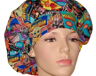 Scrub Caps Mandalorian Comic Fabric-The Child-ScrubHeads-Bouffant Scrub Hat-Star Wars Mandalorian-Fabric Scrub Hats-Anesthesia Scrub Hat