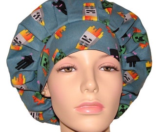 Scrub Caps Minecraft Character Fabric-ScrubHeads-Scrub Cap-Boufant Scrub Hat-Etsy Scrub Hats-Scrub Hats for Women-Pediatrics Scrub Hat