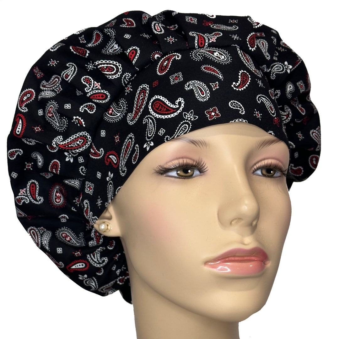 Scrub Caps Black Bandanascrubheadsscrub Capbouffant Scrub Hatfabric