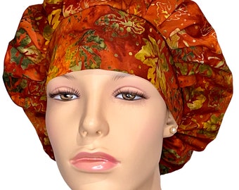 Scrub Caps Batik Autumn Harvest Leaves-Scrub Caps-ScrubHeads-Etsy Scrub Hats-Surgical Cap-Scrub Hats For Women-Holiday Scrub Hats-Batik