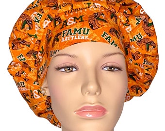 Scrub Caps FAMU Tone On Tone Cotton Fabric-FAMU Rattlers Scrub Hat-Scrub Hats For Women-Florida A&M-Florida Scrub Hat-Florida Football