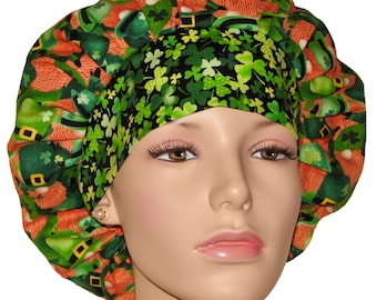 Scrub Hats St. Patricks Day Packed Leprechauns-ScrubHeads-Holiday Scrub Hats-St Pats Scrub Hat-Bouffant Scrub Hats For Women-Shamrocks