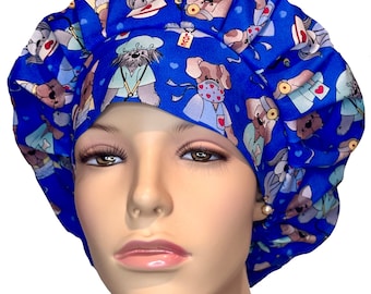 Scrub Cap Medical Doggies Fabric-ScrubHeads-Bouffant Scrub Hat-Doggies Scrub Hat-Veterinarian-Vet Tech-Medical Doggies Fabric-