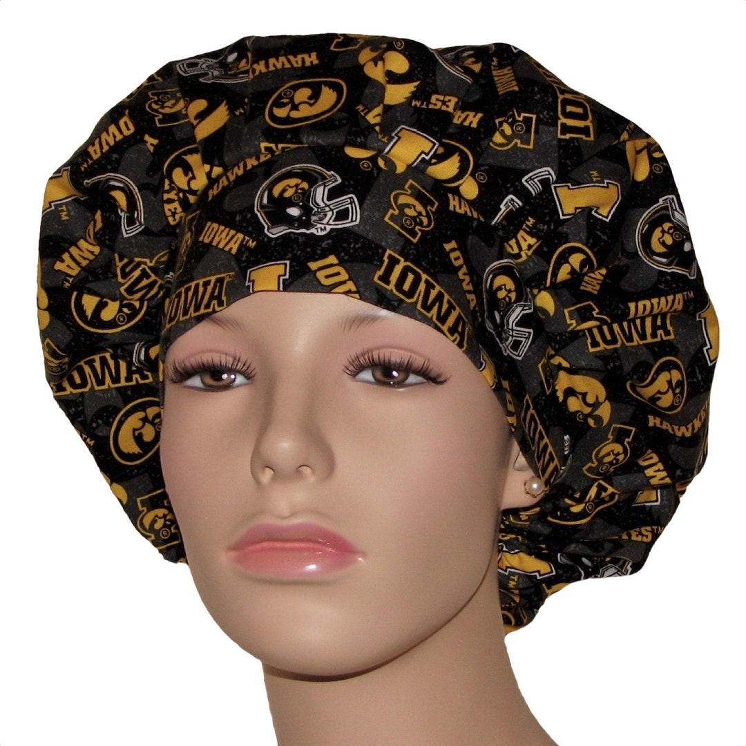 Scrub Caps University of Iowa Tone on Tone Black Fabricbouffant Scrub