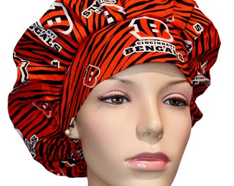 Scrub Caps Cincinnati Bengals Stripe Fabric-Bouffant Scrub Hats-ScrubHeads-Football Scrub Hats-Bengals Scrub Hat-Fabric Scrub Hat-Cincinnati