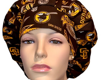 Scrub Caps SD Padres-ScrubHeads-Bouffant Scrub Hats-San Diego Scrub Hat-Padres Scrub Hat-SD Padres Fabric-Fabric Scrub Hat For Women