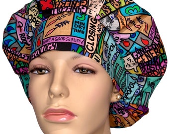 Scrub Cap Surgery Pattern Fabric-ScrubHeads-Bouffant Scrub Hat-Surgery Specialties Scrub Hat-Plastics Ortho Neuro Uro Gyne ENT Scrub Cap