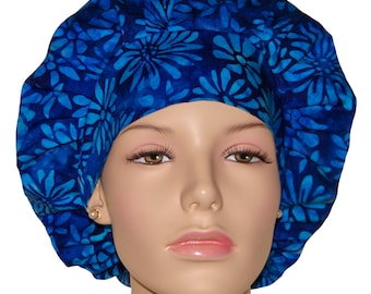 Scrub Caps Batik Bright Royal Blooms-ScrubHeads-Batik Scrub Hat-Floral Batik Scrub Hat-Royal Blue Batik Scrub Hat-Batik Fabric Scrub Hats