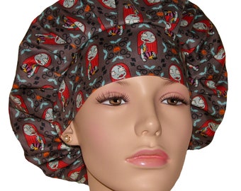 Scrub Caps Halloween Scream Queen Sally Fabric-ScrubHeads-Bouffant Scrub Hats-Halloween Scrub Hats-Fabric Scrub Hat-Holiday Scrub Hats