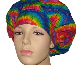 Scrub Caps Multicolor Tie Dye-Bouffant Scrub Cap-Scrub Hats For Women-Surgical Hats-Surgical Cap-ScrubHeads-Tie Dye Scrub Hat-Etsy Scrub Hat
