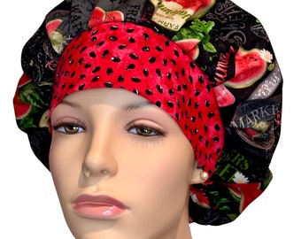 Scrub Hats Watermelon Chalkboard Fabric-ScrubHeads-Watermelon Scrub Hat-Scrub Caps-Anesthesia Scrub Hat-Watermelon-Fabric Scrub Hats