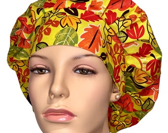 Scrub Caps Autumn Lime Leaves-ScrubHeads-Etsy Scrub Hats-Scrub Caps-Autumn Scrub Cap-Surgical Hat-Holiday Scrub Hats-Bouffant Scrub Hats