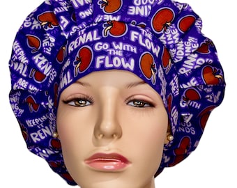 Scrub Cap Kidneys Pun Fun On Purple Fabric-ScrubHeads-Bouffant Scrub Hat-Kidney Transplant-Operating Room Nurse-Surgical Nurse-Surgery