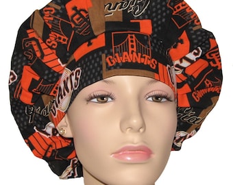 San Francisco Giants Scrub Hat For Women Patch Cotton Fabric-ScrubHeads-Scrub Cap-Giants Scrub Hat-SF Giants Scrub Hat-Bouffant Scrub Hats