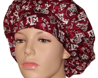 Scrub Caps Texas A&M Tone On Tone Fabric-Bouffant Scrub Hats-ScrubHeads-Scrub Cap-TAMU Scrub Hat-Aggies Scrub Hat-Veterinarian Hat